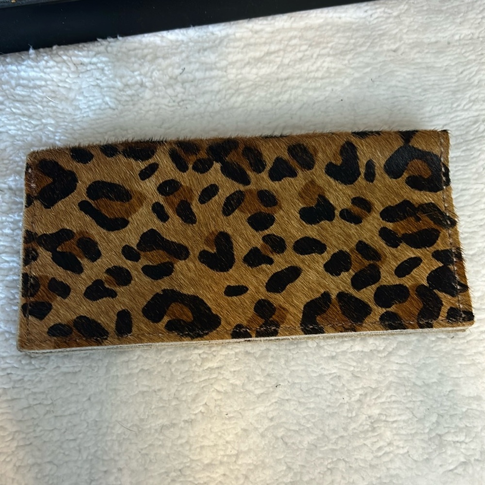 Calf hair and leather cheetah print wallet